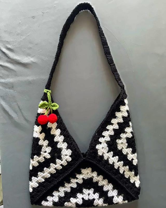 Cherry Granny Shoulder Bag, handmade crochet shoulder bag