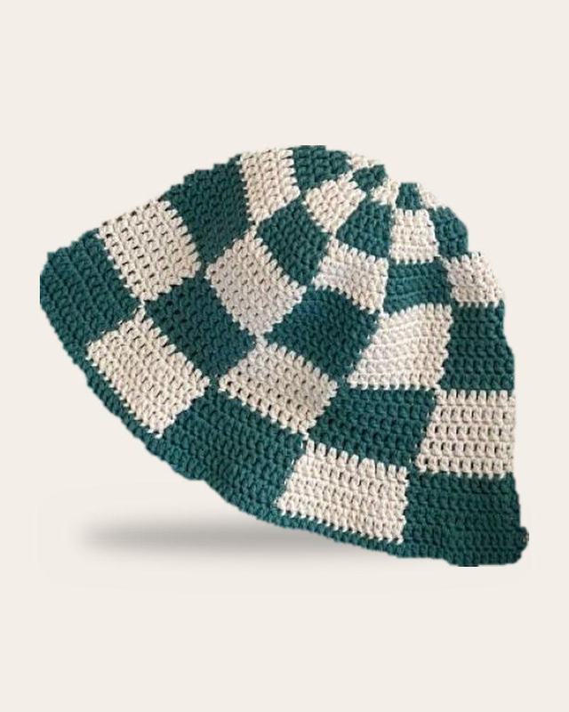 Emerald Checker Bucket Hat, handmade crochet bucket hat