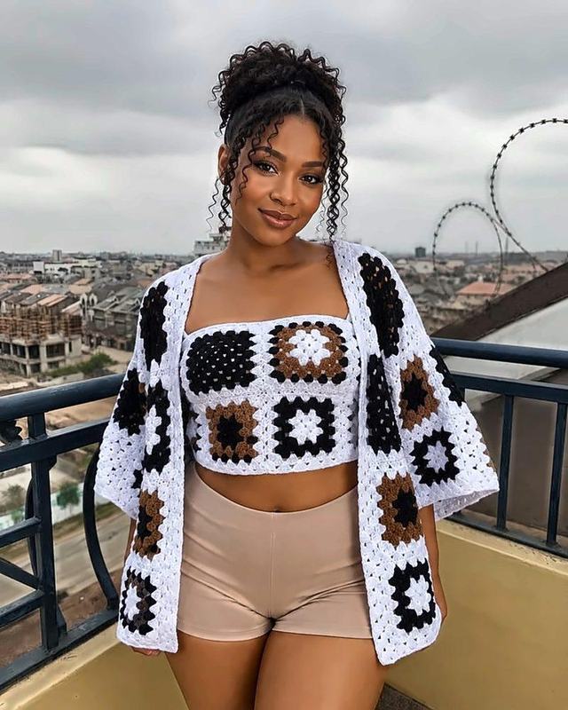 Granny Square Top & Cardigan Set, handmade crochet top and cardigan set