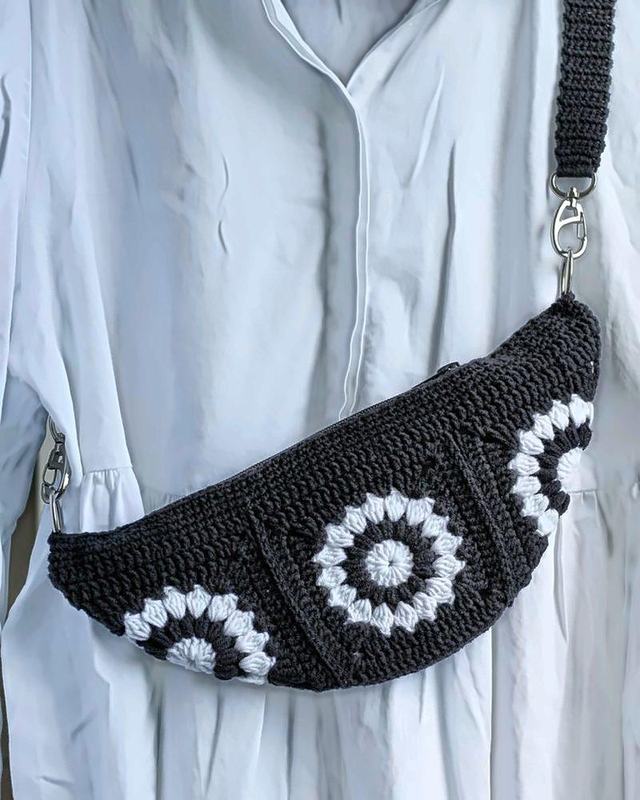 Monochrome Crossbody Bag, handmade crochet crossbody bag
