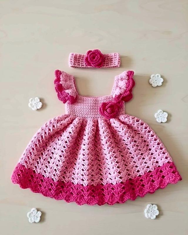 Rose Petal Dress, handmade crochet girls' dress