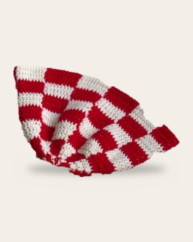Ruby Checker Bucket Hat, handmade crochet bucket hat