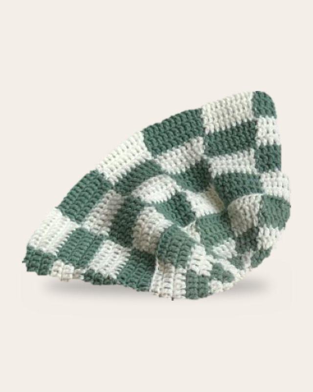Sage Checker Bucket Hat, handmade crochet bucket hat
