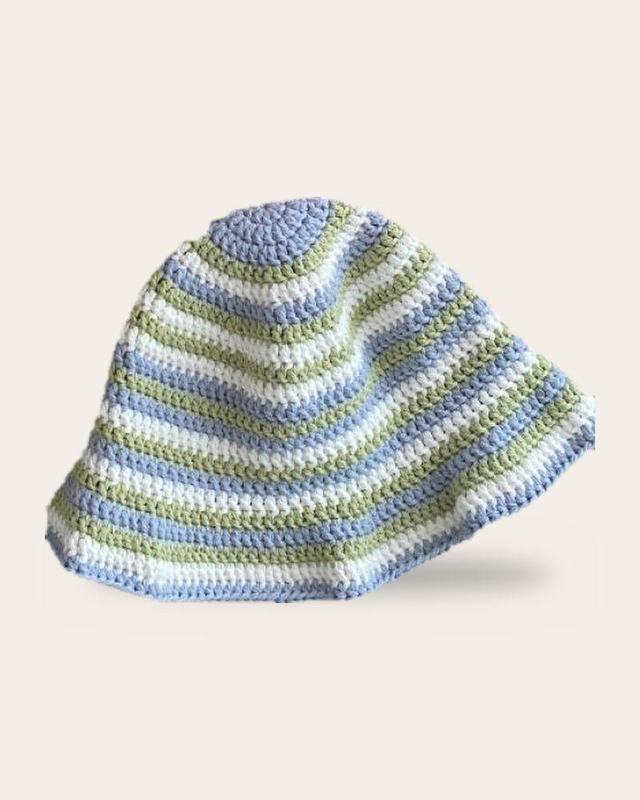 Seaside Stripe Bucket Hat, handmade crochet bucket hat
