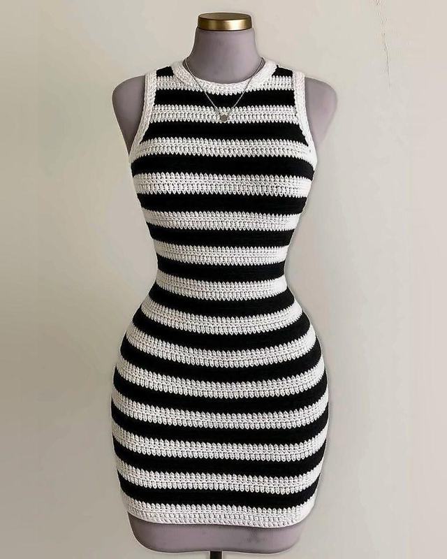 Striped Bodycon Dress, handmade crochet dress
