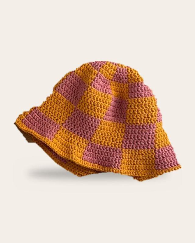 Sunset Checker Bucket Hat, handmade crochet bucket hat