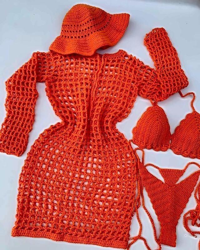Tangerine Beach Set, handmade crochet beach set